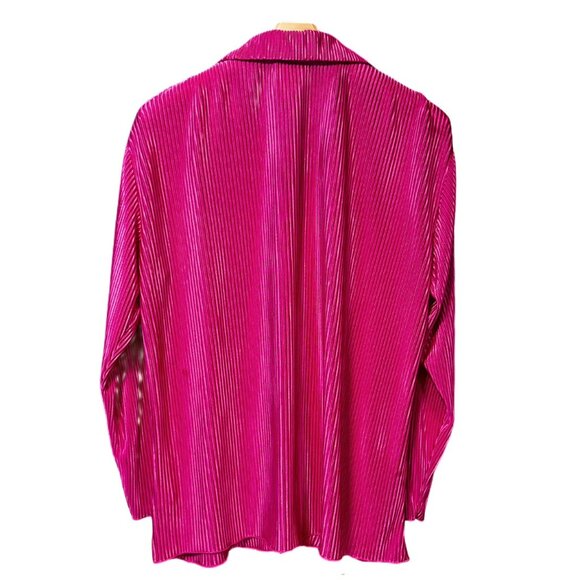 Jessica Simpson Hot Pink Blouse Button Down Top Stretchy Pleats Flowy Festive LG - Picture 2 of 8